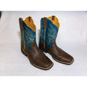 Ariat Fatbaby Western Boots Brown Teal Leather Square Toe 10053621 Womens 5.5